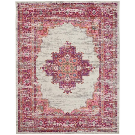 Homeroots 8 x 10 ft. Ivory & Fuchsia Distressed Area Rug 385326